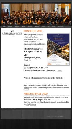 Vorschau der mobilen Webseite www.bpsw.de, Bläserphilharmonie Süd-West