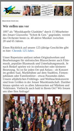 Vorschau der mobilen Webseite www.blasorchester-schott-jena.de, Blasorchesters Schott Jenaer Glas e.V.