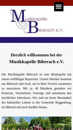 Vorschau der mobilen Webseite www.musikkapelle-biberach.com, Musikkapelle Biberach e.V.