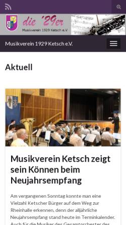 Vorschau der mobilen Webseite www.musikverein1929ketsch.de, Musikverein 1929 e.V. Ketsch