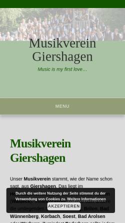 Vorschau der mobilen Webseite www.musikverein-giershagen.de, Musikverein Giershagen
