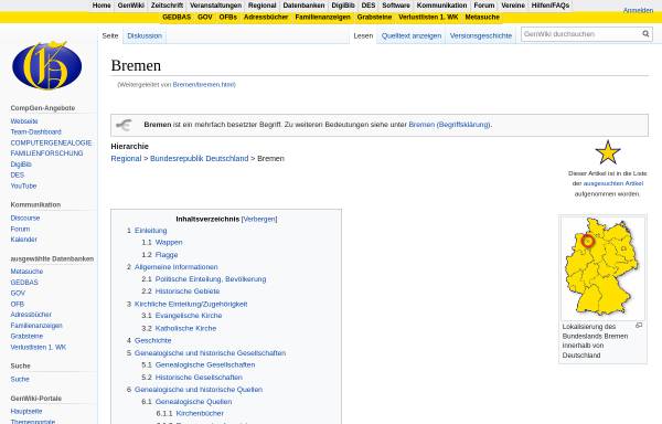 Vorschau von wiki-de.genealogy.net, GenWiki - Bremen