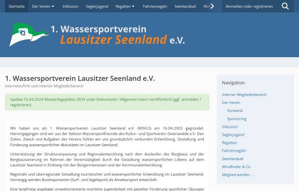 Vorschau von www.wsvls.de, 1. WSV Lausitzer Seenland e. V. (WSVLS)