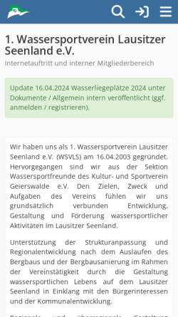Vorschau der mobilen Webseite www.wsvls.de, 1. WSV Lausitzer Seenland e. V. (WSVLS)