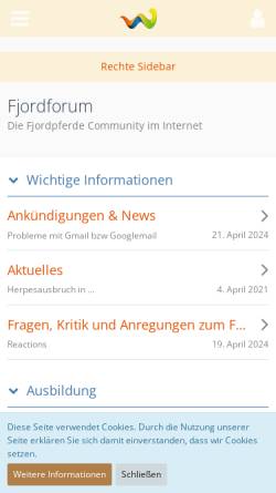 Vorschau der mobilen Webseite www.fjordforum.de, Fjordpferde-Forum