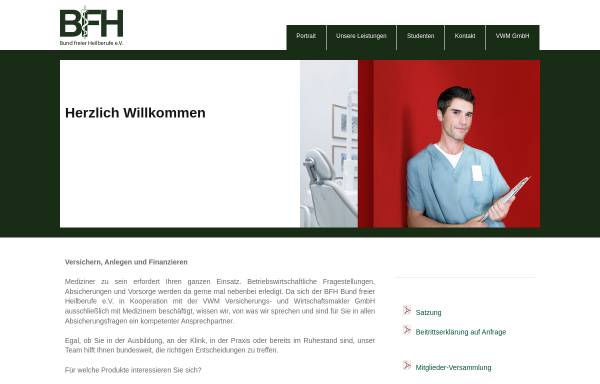 Vorschau von www.bfh.de, BfH Versicherungsmakler im Heilwesen, Bund freier Heilberufe e.V.