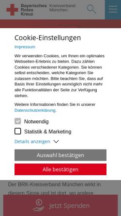 Vorschau der mobilen Webseite www.brk-muenchen.de, Bayerisches Rotes Kreuz, Kreisverband München