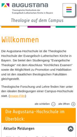 Vorschau der mobilen Webseite augustana.de, Augustana-Hochschule Neuendettelsau