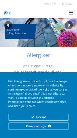Vorschau der mobilen Webseite www.hal-allergie.de, Hal Allergie GmbH