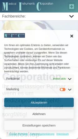 Vorschau der mobilen Webseite micgmbh.de, Medical Instruments Corp. GmbH