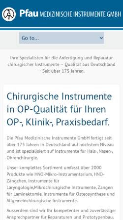 Vorschau der mobilen Webseite www.pfau-med.de, Pfau Medizinische-Instrumente GmbH