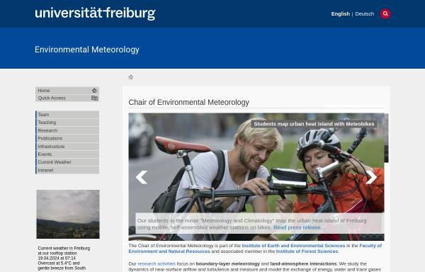 Vorschau von www.meteo.uni-freiburg.de, Professur für Umweltmeteorologie an der Albert-Ludwigs-Universität Freiburg