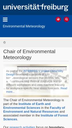 Vorschau der mobilen Webseite www.meteo.uni-freiburg.de, Professur für Umweltmeteorologie an der Albert-Ludwigs-Universität Freiburg