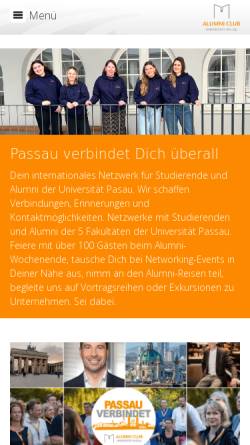 Vorschau der mobilen Webseite www.alumni.uni-passau.de, Ehemaligenverein der Universität Passau e.V.