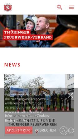 Vorschau der mobilen Webseite www.feuerwehr-thueringen.de, Thüringer Feuerwehrverband e.V.