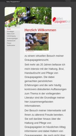 Vorschau der mobilen Webseite www.papageienbrut.de, Papageien Handaufzucht Gaby Nemeyer