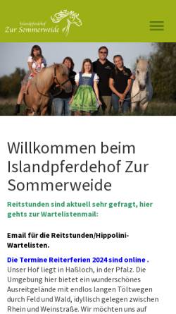 Vorschau der mobilen Webseite www.zursommerweide.de, Islandpferdehof 