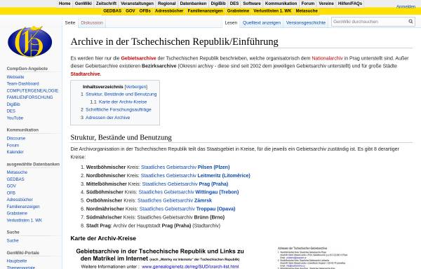 Vorschau von wiki-de.genealogy.net, Archive in der Tschechischen Republik