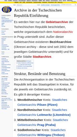 Vorschau der mobilen Webseite wiki-de.genealogy.net, Archive in der Tschechischen Republik