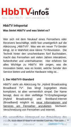 Vorschau der mobilen Webseite www.hbbtv-infos.de, HbbTV-Infos