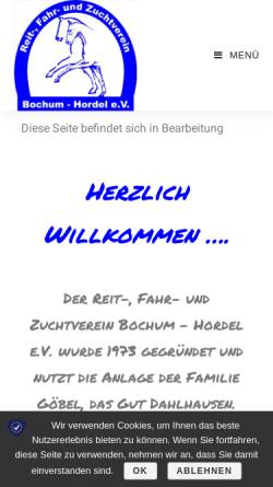 Vorschau der mobilen Webseite www.rfz-bochum-hordel.de, Reit-, Fahr- und Zuchtverein Bochum-Hordel e.V.