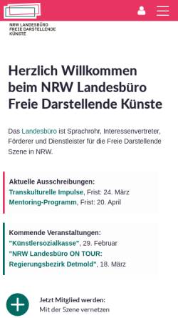 Vorschau der mobilen Webseite www.nrw-landesbuero-kultur.de, NRW Landesbüro Freie Kultur e.V., Dortmund