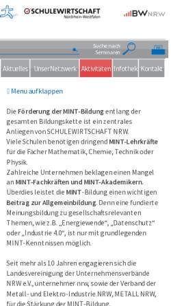 Vorschau der mobilen Webseite www.mint-nrw.de, MINT-Bildung in NRW