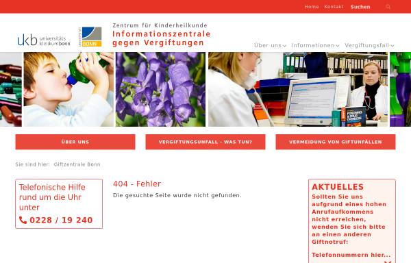 Vorschau von www.gizbonn.de, Informationszentrale gegen Vergiftungen des Landes Nordrhein-Westfalen