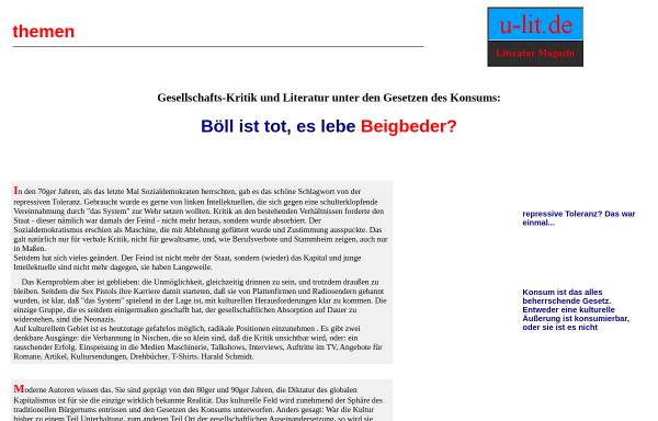 Vorschau von www.u-lit.de, Böll ist tot, es lebe Beigbeder?