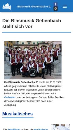 Vorschau der mobilen Webseite www.blasmusik-gebenbach.de, Blasmusik Gebenbach e.V.