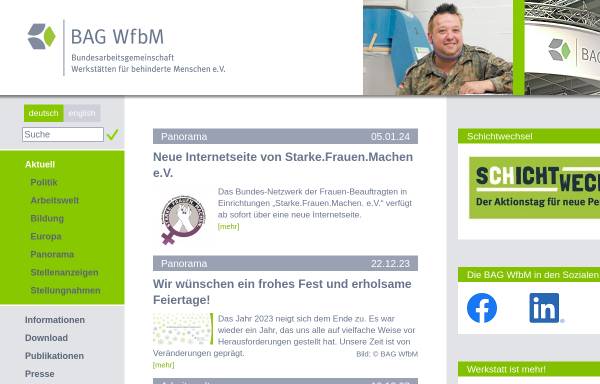 Vorschau von www.bagwfbm.de, Bundesarbeitsgemeinschaft Werkstätten für behinderte Menschen e.V. [BAG-WfbM]