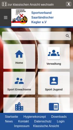 Vorschau der mobilen Webseite www.ssk-online.com, SSK Sportverband Saarländischer Kegler e.V.