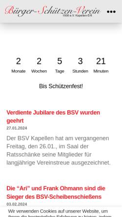 Vorschau der mobilen Webseite www.bsv-kapellen.de, Bürger-Schützen-Verein 1936 e.V. Kapellen-Erft