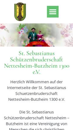 Vorschau der mobilen Webseite www.schuetzenbruderschaft.de, St. Sebastianus Schützenbruderschaft Nettesheim 1300 - Sektion Nettesheim-Butzheim e.V.