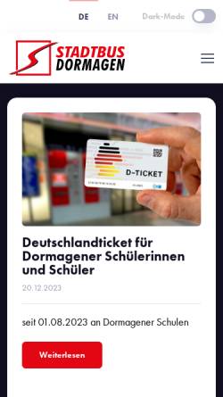 Vorschau der mobilen Webseite stadtbus-dormagen.de, Stadtbus Dormagen