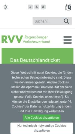 Vorschau der mobilen Webseite www.rvv.de, RVV Regensburger Verkehrsverbund GmbH u. Co KG