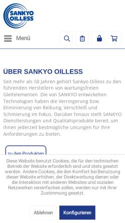 Vorschau der mobilen Webseite www.sankyo-oilless.de, Sankyo Oilless Industry GmbH