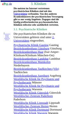 Vorschau der mobilen Webseite www.epsy.de, Psychiatrische und psychosomatische Kliniken