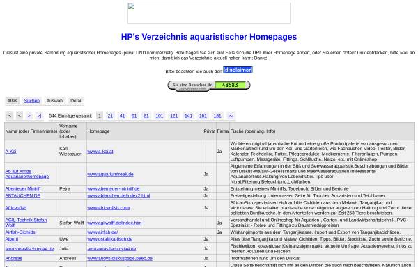 HP's Verzeichnis aquaristischer Homepages