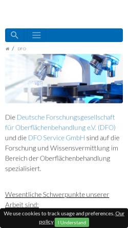 Vorschau der mobilen Webseite www.dfo-online.de, Deutsche Forschungsgesellschaft für Oberflächenbehandlung e.V.