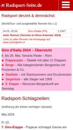 Vorschau der mobilen Webseite www.radsport-seite.de, Straßen-Radsport
