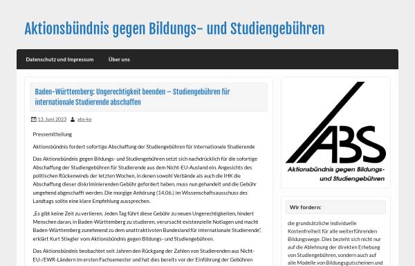 Vorschau von abs-bund.de, Aktionsbündnis gegen Studiengebühren, bundesweit