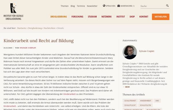 Vorschau von www.dreigliederung.de, Kinderarbeit und Recht auf Bildung