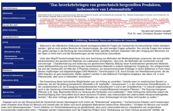 Vorschau von www.peterfelixschuster.de, Das Inverkehrbringen von gentechnisch hergestellten Produkten.