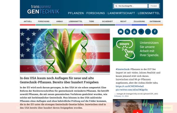 Vorschau von www.transgen.de, Transparenz für Gentechnik bei Lebensmitteln