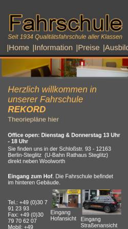 Vorschau der mobilen Webseite www.fahrschule-rekord.de, Fahrschule Rekord - F.X. Gschwendtner & A.Thielke GBR