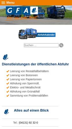 Vorschau der mobilen Webseite www.gfa-lueneburg.de, Gesellschaft für Abfallwirtschaft Lüneburg mbH