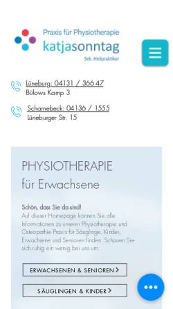 Vorschau der mobilen Webseite www.krankengymnastik-sonntag.de, Krankengymnastik Sonntag, Lüneburg und Scharnebeck.