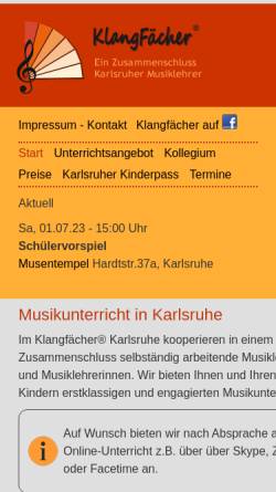 Vorschau der mobilen Webseite www.klangfaecher.de, Karlsruher Musiklehrer