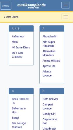 Vorschau der mobilen Webseite www.musiksampler.de, Musiksampler
